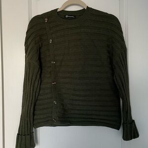 Olive Green Button-Detail Sweater